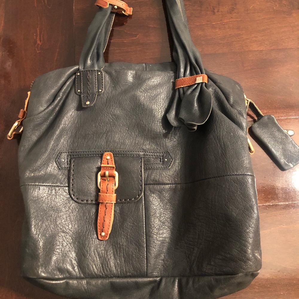 Anthropologie Navy Leather over the shoulder handbag*